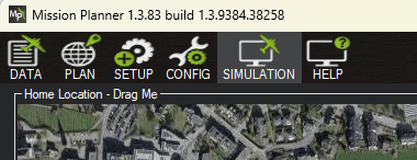 Mission Planner top menu with SIMULATION tab highlighted
