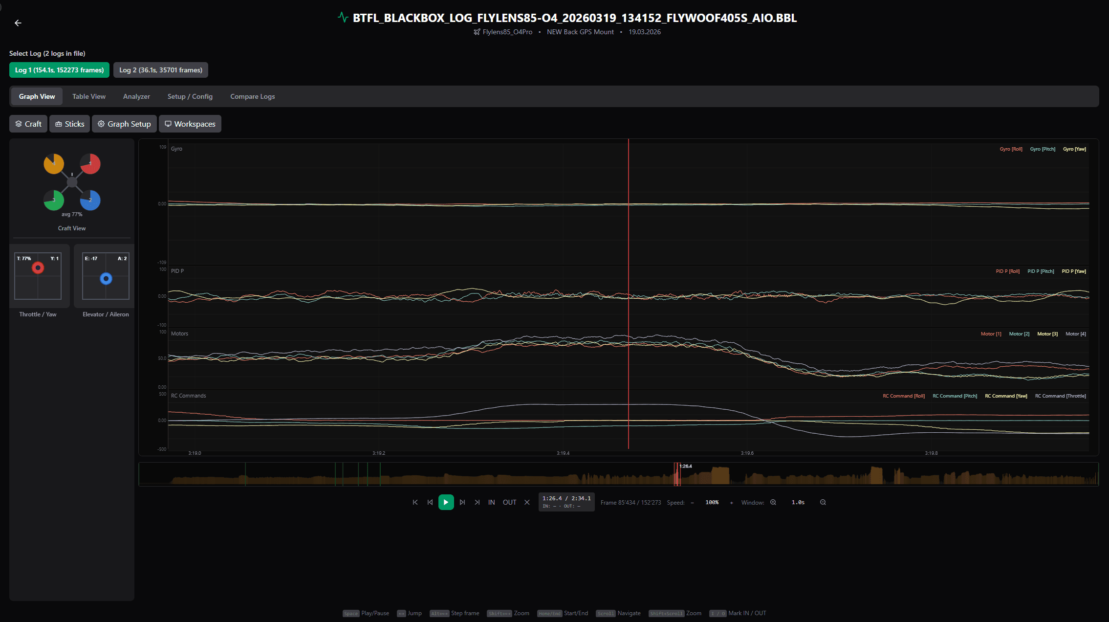 UAV Desk blackbox graph analyzer with telemetry traces